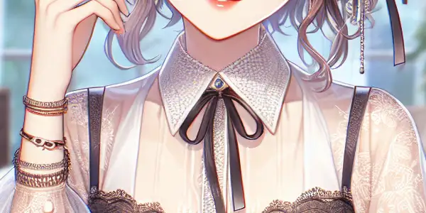 A charming fictional AV actress with large eyes and a playful smile, set in a cozy, romantic atmosphere.