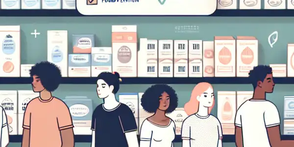 A modern adult product store featuring diverse young adults exploring fresh condom options with brand names visible.