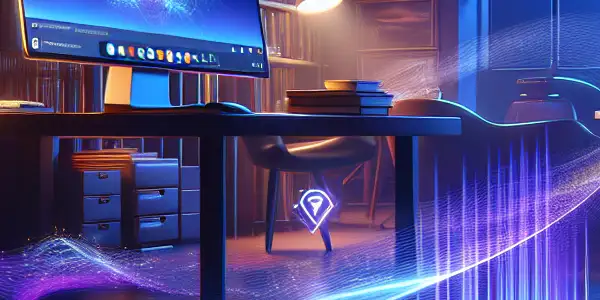 A modern, high-tech room featuring a sleek computer setup for seamless adult content browsing.