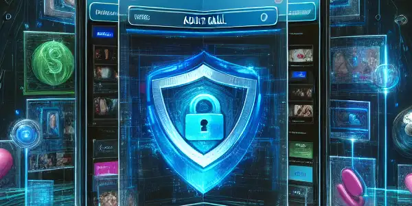 A futuristic online adult marketplace featuring a secure, user-friendly interface and abstract representations of tasteful adult products.